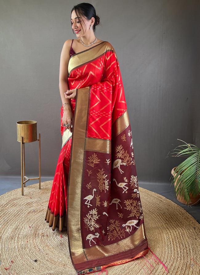 Pure Soft Silk Red Traditional Wear Weaving Saree